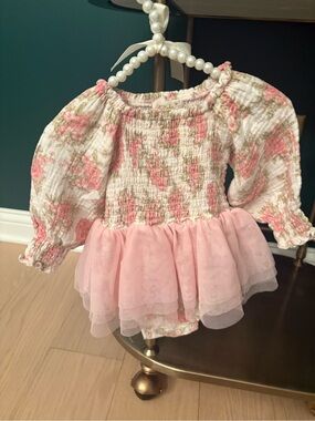 Tullabee Floral Baby Bubble with Pink Tulle Skirt
